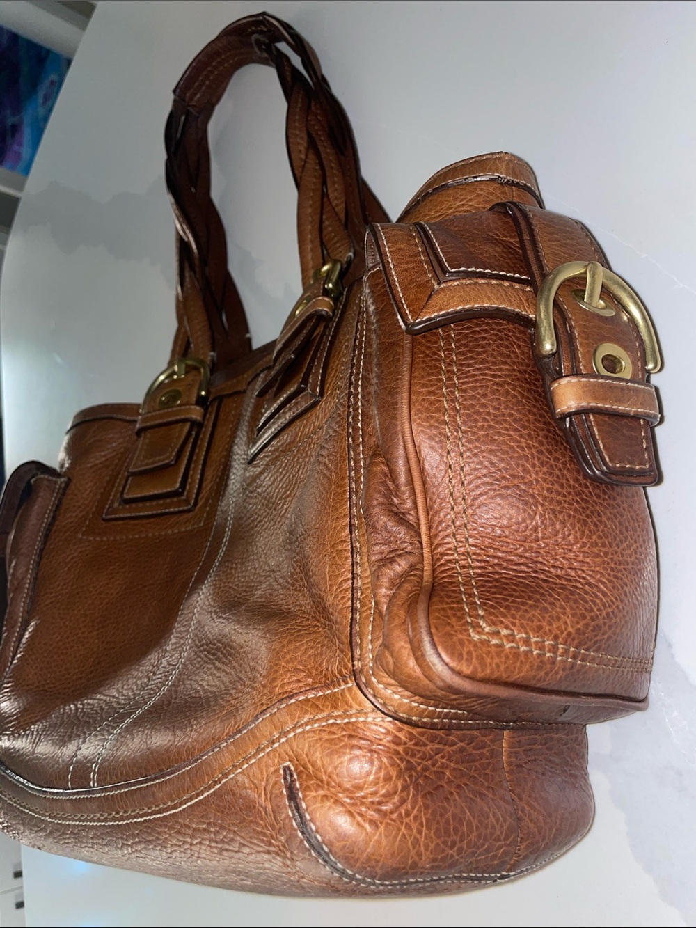 Vintage Coach Y2K MIA SoHo Pebbled Whiskey Leather Tote 10049 - Picture 9 of 16